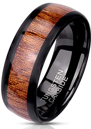 Paula & Fritz® Ring Herren Wolframcarbid Holz-Inlay Gr. 70 (22,3) Schwarz 8-mm Breit Herren-Ring Partnerring Damen-Ring Bandring Ehering Verlobungsring