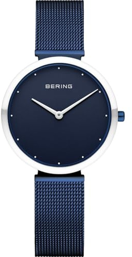 Bering Damen Quarz Uhr | Armbanduhr 32 mm Edelstahlgehäuse und Zifferblatt | Milanaisearmband | Saphierglas | 3 ATM | 18132