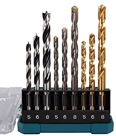 Makita D-71962 Bohrer-Set 9-teilig in Aufbewahrungsbox, für Stein, Metall und Holz, Ø je 5-8 mm, Rundschaft