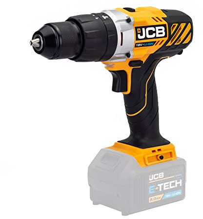 JCB 18V Cordless Combi Drill, Bare Unit, Variable Speed & LED Light, 16+3 Position Torque, Rubber Grip Overmould & Belt Clip, 3 Year Warranty