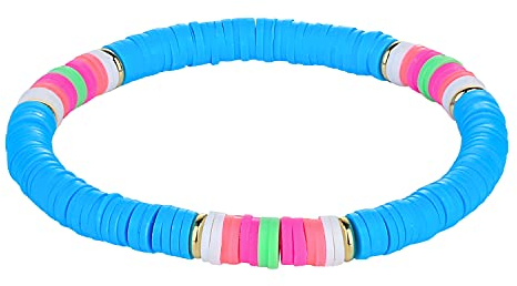KELITCH Damenmode Stretch Armbänder Bunte Heishi Perlen Mixed Gold Disc Armbänder Handgemachte Freundschaftsarmbänder (Blau 5E)