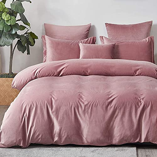 Sedefen Warme Winter Bettwäsche 135x200cm 4teilig Biber Rosa Altrosa Cashmere Touch Flauschig Flanell Bettbezug Deckenbezug und Kissenbezug mit Reißverschluss,2X 135x200cm + 2X 80x80cm