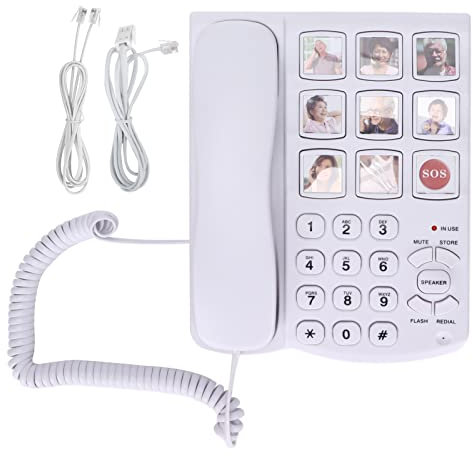 DWMD Big Button Corded Phone, Photo Memory Landline Phone with Speed Dialing & Handsfree Speakerphone, Large Amplified for Seniors, Elderly, Alzheimer's, Dementia, Hearing Impaired (White)