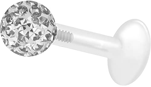 PIERCINGLINE PTFE Labret mit Innengewinde + Titan Aufsatz mit Epoxy Kugel kristallklar Piercing Ohr Helix Lippe
