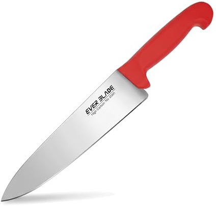 EVER BLADE 10 Inch Professional Chef Knife - 250mm Blade - HACCP Colour Coded Red Handle, Japanese High Carbon Stainless Steel Kitchen Knife, Non-Slip Textured Grip, Raw Meat Prep & Commercial Kitchen