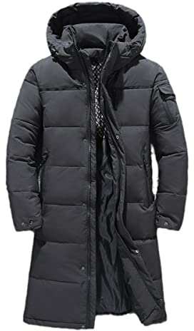 Roquorl, Giubbotto con cappuccio invernale da uomo, bianco, in piuma d'oca, impermeabile, caldo, trapuntato, parka, giacca lunga, M