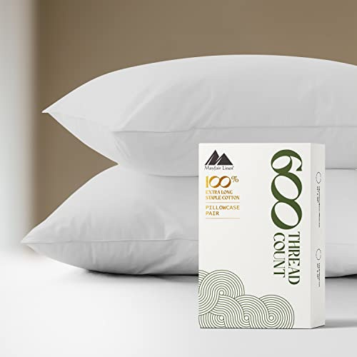Mayfair Linen Pillow Cases Queen Size Set of 2-600 Thread Count 100% Egyptian Cotton Pillow Cases Standard Size, Silky Soft, Sateen Weave Luxury Hotel Bed Pillow Covers for Sleeping - White