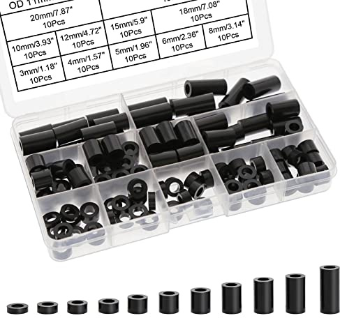 Evemodel 110 Stück ABS Abstandshalter Distanzhülsen M6 Set mit Box | 110 Stück | ABS Abstandshalter | M6 Distanzhülsen | 11 Größen | Aufbewahrungsbox