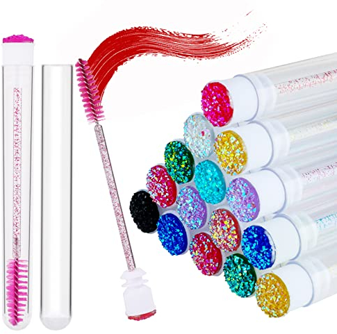 MWOOT 20 Pezzi Pettine Ciglia con Tubi Monouso, Pettine Sopracciglia Diamante Colori Misti Mascara Brushes with Tubes, Spazzole per Ciglia Estensione Forniture per Donne