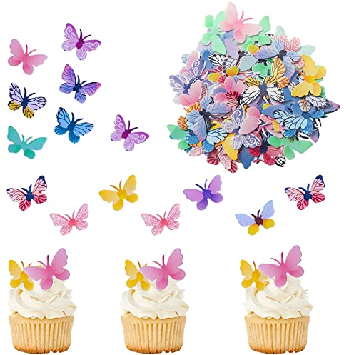 Catelves 72 Stück Schmetterlinge Essbar Deko Torte Reispapier Geburtstag Tortendeko,Schmetterling Kuchen Deko Essbar,Cupcake Topper Schmetterling,Essbare Schmetterlinge für Torte,Tortendeko Mädchen