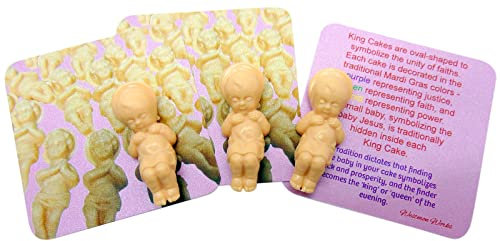 King Cake Babies Pack for Mardi Gras with Baby Jesus Figurines with Story Cards, Set of 3