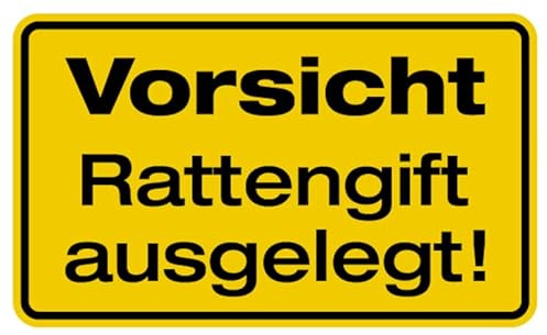 Aufkleber Warnung „Vorsicht Rattengift ausgelegt!“ Hinweis Schild Folie selbstklebend, signalgelb | Größen wählbar Made in Germany, Größe: 12x20cm