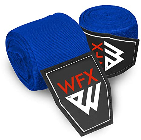 WFX Fasce Boxe 3,5m & 4,5m, Arti Marziali Bende Boxe, Supporto Polso Fascia Box'e per Pugni, Protezione Delle Dita, Allenamento Elastica Pesante per Box'e, MMA, Muay Thai (Blu 4,5 M)