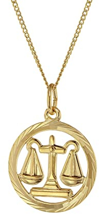 trendor Halskette mit Waage Sternzeichen-Anhänger 333 Gold Ø 16 mm 41980-10 | klassischer Tierkreiszeichen Anhänger für Damen oder Herren, zeitloser Halsschmuck