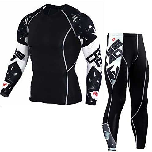 GEBIN Herren Sport Running Set Kompressionsshirt Hose Hautdicht Lange Ärmel Schnell Trocken Fitness Trainingsanzug Gym Yoga Anzüge Laufanzug Radfahren Set