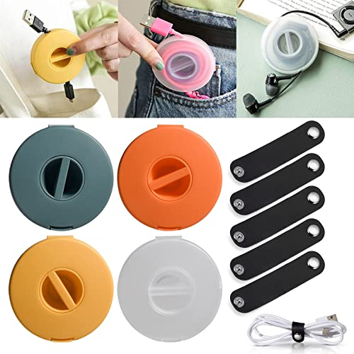 Butyeak Avvolgicavo USB Portatile, Gestione dei Cavi Retrattili, Organizer Rotondo per Cuffie, Cavo Dati per Viaggi in Ufficio e Casa