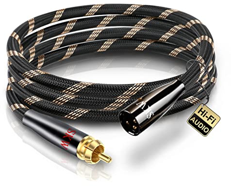 SKW Audiophile Câble en cuivre haute pureté RCA mâle vers XLR mâle, Haute Qualité, Tissage en nylon, OD:8.0mm- 1.5 mètre