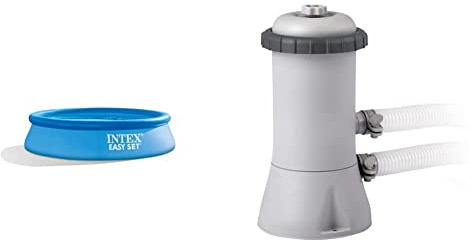 Intex 28106 Easy Pool 244 x 61 cm & 28604 Krystal Clear Cartridge Filter Pump - Pool Kartuschenfilteranlage - 1,7m3/h, Grau, 600 M3/HR