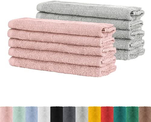 BaSaTex - Set di asciugamani per ospiti, confezione da 10 pezzi, asciugamani in spugna con passante in morbido cotone, 30 x 50 cm, con certificazione Öko-Tex Standard 100, grigio e rosa antico