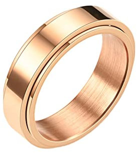 KnSam Schmuck Hochzeitsringe Titanstahl, Spinner Ring Simple Poliert Breit 6MM Anxiety Ringe, Rose Gold Drehbarer Fedget Band Ring, Ringe Größe54 (17.2)