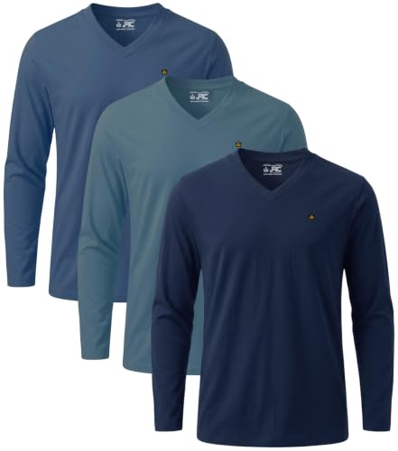 JRC Just Royal Clothing Pack of 3 Mens Long Sleeve V-Neck T-Shirts, Casual Vee Neck Tops