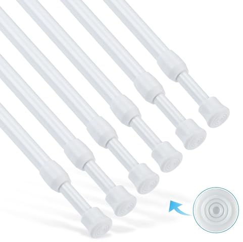 Goowin Spannstange, 6 Stück 60–110cm Spannvorhangstange ohne Bohren, rostfreie Feder verstellbare Vorhangspannstange für Türen, Fenster, Kleiderstangen, Trockenstützstangen（Weiß）