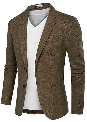 Men Notch Lapel Suit Blazer Jacket Wool Blend Herringbone Tweed Jackets Blazers B-Army Green
