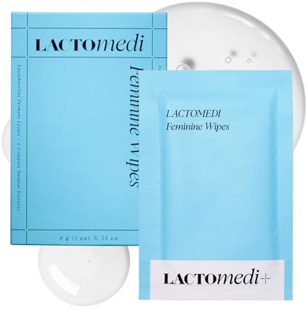 LACTOMEDI Feminine Wipes | Unscented | Individually Wrapped | pH-Balanced Feminine Wipes | Flushable Wipes for Sensitive Skin | 1Box x 15pcs