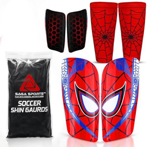 Saga Sports Kids Soccer Shin Guards with Shin Gaurd Sleeves 3-10+ Yrs