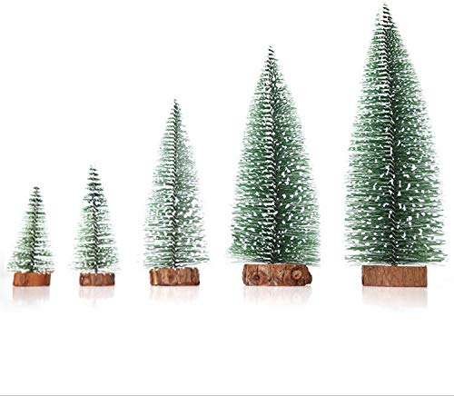 5 Stück Mini Weihnachtsbaum, Künstlicher Kleiner Kiefernbaum mit Holzsockel 10/15/20/25/30cm Miniatur Tannenbaum Grün Mini Weihnachts Baum mit Schnee-Effek Weihnachten Tischdeko Party Deko Geschenke