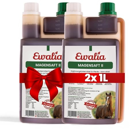 NEU! EWALIA Magensaft II - Spezial-Ergänzungsfuttermittel für Pferde bei Stress & Turnieraufregung - Unterstützung für empfindliche Mägen, mit Tierärzten entwickelt, 100% Natur pur, 2x1 Liter