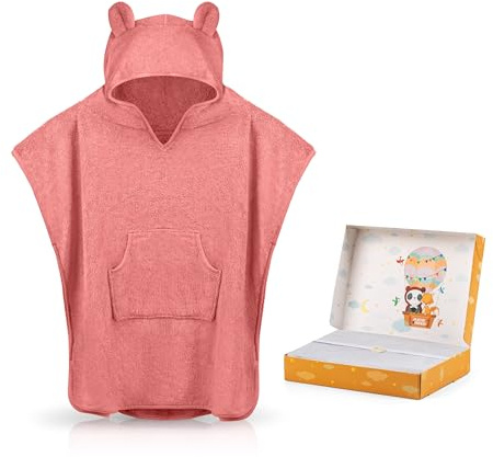 Fuchs&Panda® Poncho da bagno per bambini EXTRA caldo, morbido e accogliente (100% bambù) | Poncho da bagno per neonati | Asciugamano Poncho per bambini con fantastica confezione regalo (Pivoine)