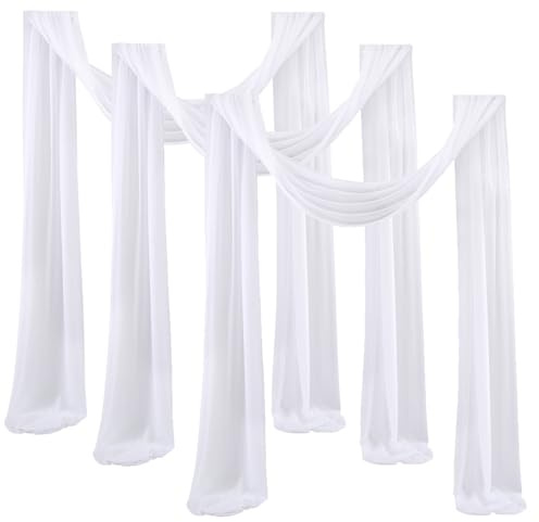Surwin Hochzeit Vorhang Hochzeitsbogen, 3 Stücke Chiffon Stoff Querbehang Deko Gardinen Vorhang Tüll Vorhänge Hochzeitsbögen für Fotografie Party Hochzeit Zeremonie (Weiß,75x600cm(20FT))