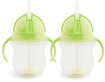 Munchkin Click Lock Tip & Sip Straw Cup Set | Baby Toddler Sippy Cups with Straw | BPA Free | Leakproof Cup | Dishwasher Safe | Baby Cup Weighted Straw | Baby Bottles -7oz/207ml | 2 Pack | Green