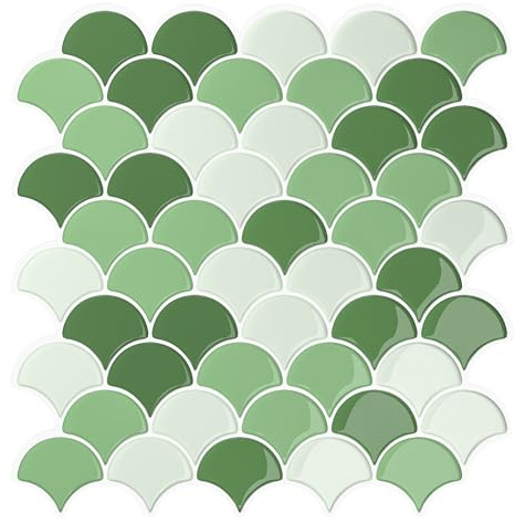 VEELIKE Piastrelle Adesive Cucina Squame di Pesce Verde Bianco Adesivi per Piastrelle Cucina Moderna Piastrelle Adesive Bagno 3d Mattonelle Adesive Cucina Impermeabili 30,5 cm x 30,5 cm 6 Pezzi