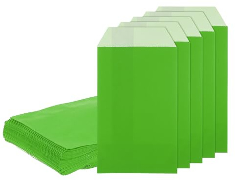 QUARKZMAN 100 Bolsas de Papel Kraft, 6 x 3 Bolsas de Caramelo Kraft a Prueba de Grasa Bolsas Planas de Regalo Pequeñas para Panadería Galletas Postres, Verde Fruta