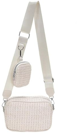 TOFBS Strandtasche Damen Häkeltasche Stroh Clutch Sommer Gewebt Handgewebte Crossbody mit Verstellbarem Breiter Gurt Abnehmbarer Schultergur für Strand Urlaub Reisen