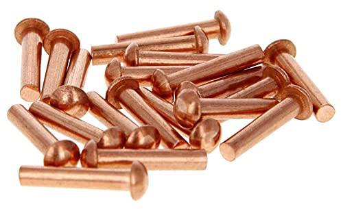 Remache cabeza maciza de cobre, 50 remaches sólidos de cobre con cabeza redonda M4 de 0,16 de diámetro x 0,79 de largo for aplicaciones eléctricas, acabado de cobre, tono cobre(4 * 20mm)
