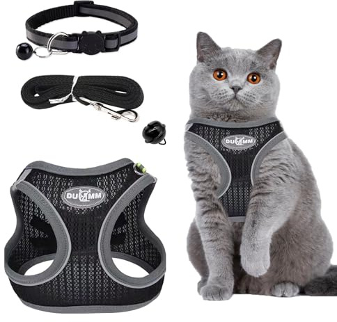 Arnés para gatos con correa a prueba de roturas, arnés ajustable para gatos, forro interior suave y malla transpirable con reflectante para entrenamiento al aire libre (negro XS)
