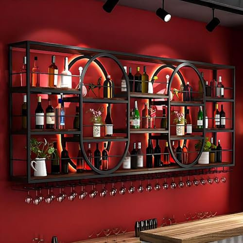 ICEMOB Profesional Mueble Bar,Almacenar Botellas con Luz LED,Botellero Pared,Vinotecas para Cocina, Comedor, Hogar,Fácil De Instalar,Eficiente Y Práctico,Negro,200CM