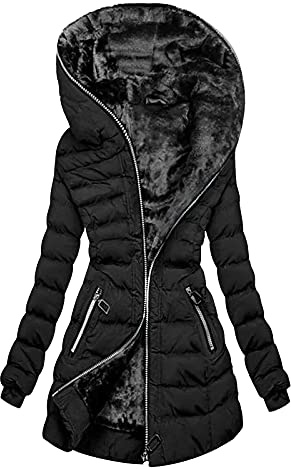 Cocila Abrigos Mujer Grandes Abrigo cálido para mujer, gabardina con cuello de felpa, gorro de invierno de una pieza, chaqueta informal de delgada larga gruesa, prendas de vestir Chaqueta