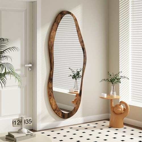 AAZZKANG Miroir Mural Irrégulier Grand avec Cadre en Bois 120x50cm Vintage à Corps Entier Asymétrique Miroirs de Tocador pour Salle de Bain Chambre Salon Entrée
