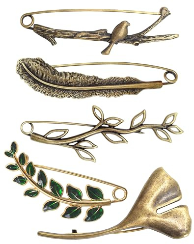 Anvin Decorative Pins 5 Pcs Safety Pins Steel Lock Pins Vintage Alloy Brooches Large Bronze Pins for Dressing Up Shawls Wraps Skirts Scarf Blankets Hats Capes