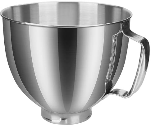 Bol en Acier Inoxydable pour KitchenAid 4.5-5 Quart à Tête Inclinable Mélangeur sur Socle Artisan & Classic Series par MMOBIEL - Remplacement Bol Mélangeur 5 QT avec Poignée - Passe au Lave-Vaisselle