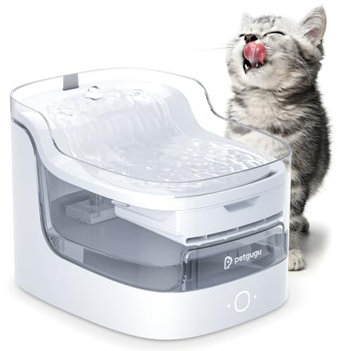 PETGUGU Cat Water Fountain with App Control & Water Intake Tracking, Ultra Quiet Automatic Cat Drinking Fountain, 8-Layer Filtration, Visible Water Tank, Dual Water Modes, 2L for Indoor Cats