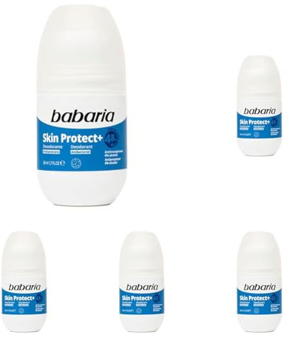 Babaria - Desodorante rollon Skin Protect+ -0% alcohol - Antitranspirante - 50 ml (Paquete de 5)
