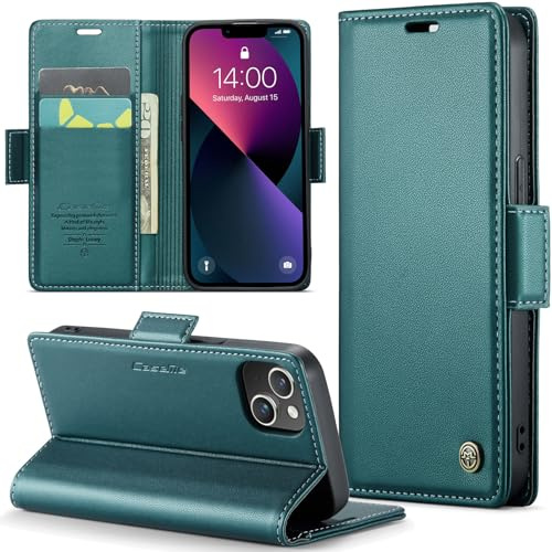 Phernykas Handyhülle für iPhone 13 Mini Hülle Leder,Magnetische Klapphülle mit kartenfach und Standfunktion Smartphone Schutzhülle Lederhülle iPhone 13 Mini Flip Book Case (Blaugrün)