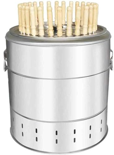 YJKKZQLB Rauchfreier Grill Hängegrill mit 28 Spießen Edelstahl-Holzkohlegrillofen Holzkohle-Grillfass Schmorgrill Große Kapazität Tragbarer 360°-Rundum-Bratofen