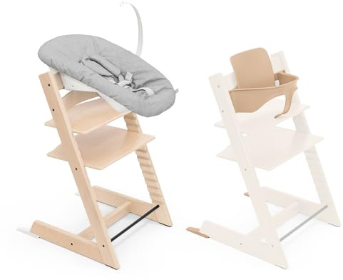Stokke Tripp Trapp Hochstuhl, Natural (inklusive Stuhl & Baby Set2) mit Newborn Set (Grey) - Sicheres, verstellbares, ergonomisches Design