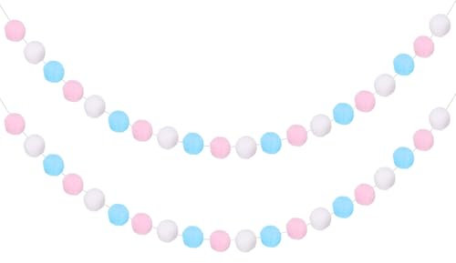 QUARKZMAN 3pcs Guirnalda De Pompones 6.6 Pies 30 Bolas Blanco Rosa Azul